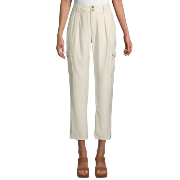 Paige Women's Becca Pleated Cargo Pants Flowy Rayon Birch Color Size 6 Designer - Picture 1 of 10